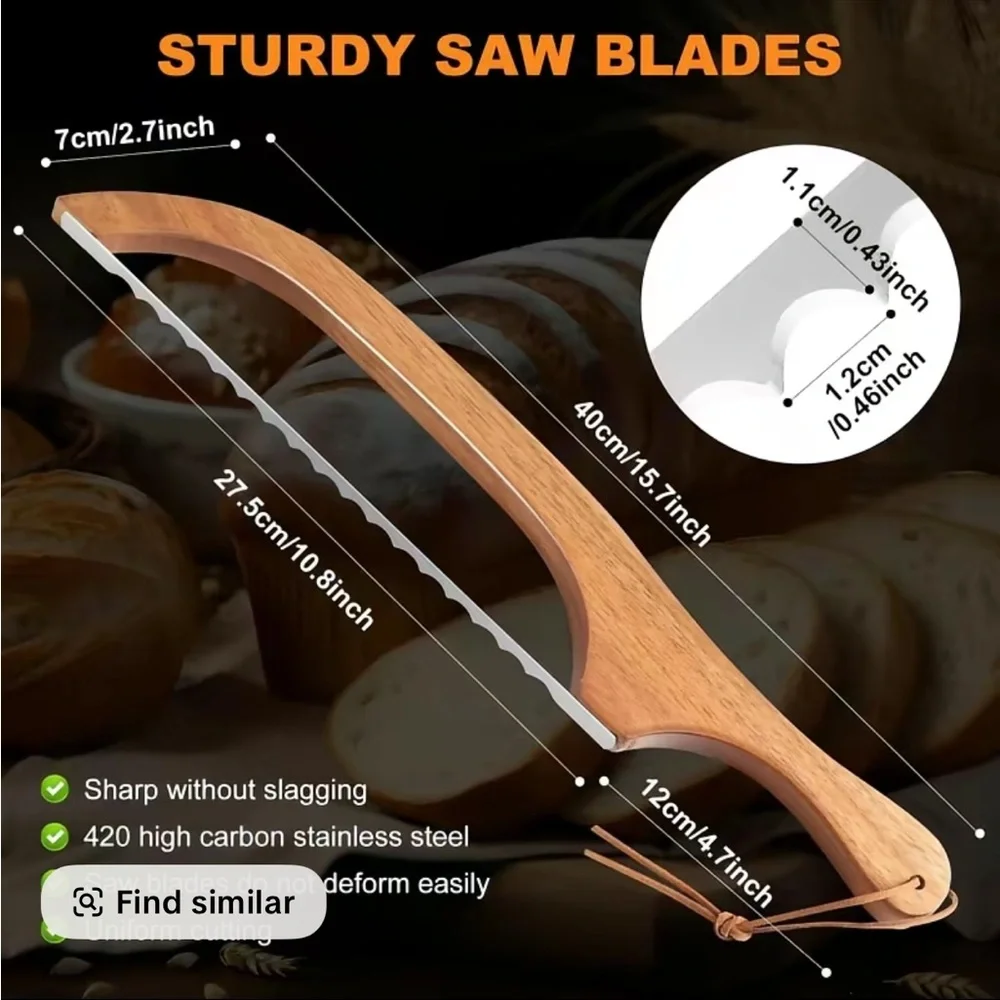 15.7 In Wooden Sourdough Bread Knife- Ergonomic Design for bread. New
